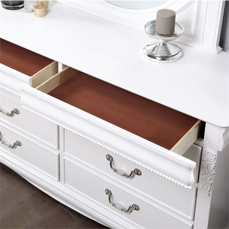Furniture of America Heyd 6-Drawer Solid Wood White Dresser with Nickel Pulls