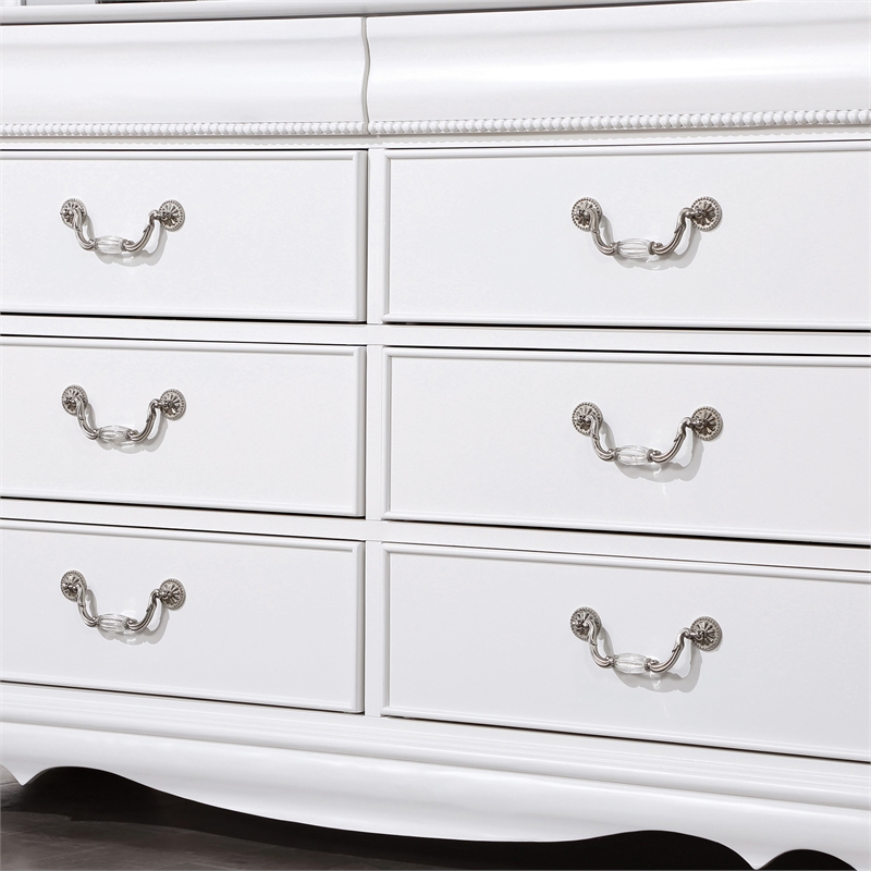 Furniture of America Heyd 6-Drawer Solid Wood Dresser with Mirror in White