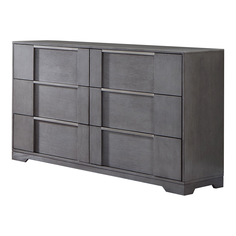 Furniture of America Soya 6-Drawer Solid Wood Gray Dresser with Nickel Pulls