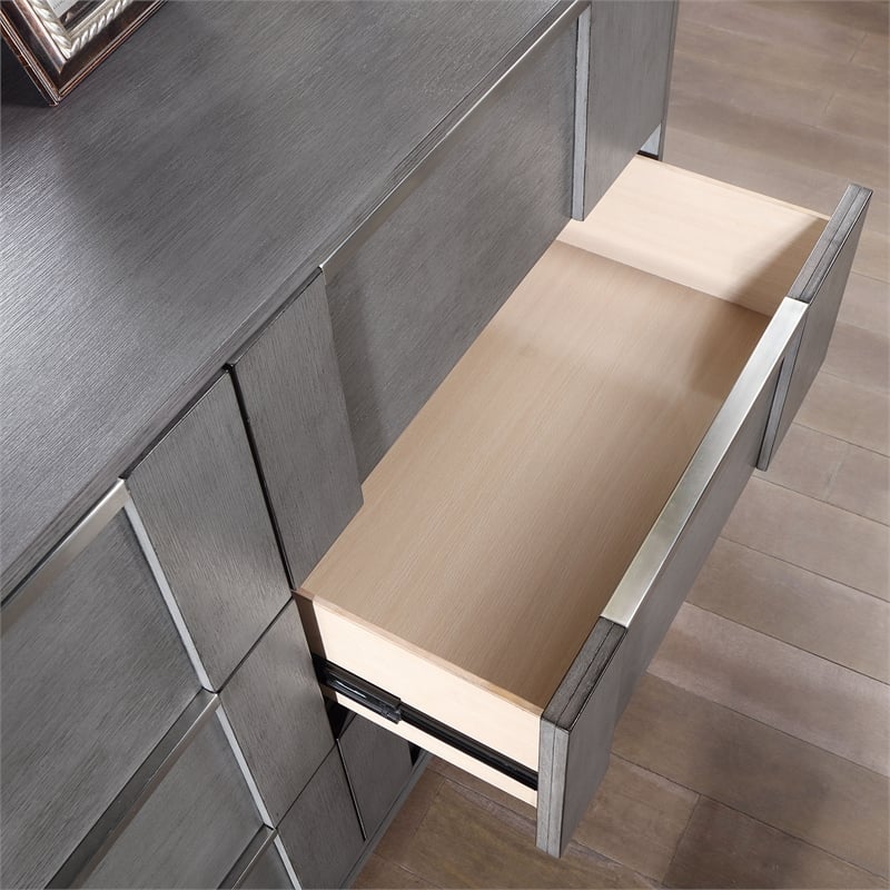 Furniture of America Soya 6-Drawer Solid Wood Gray Dresser with Nickel Pulls