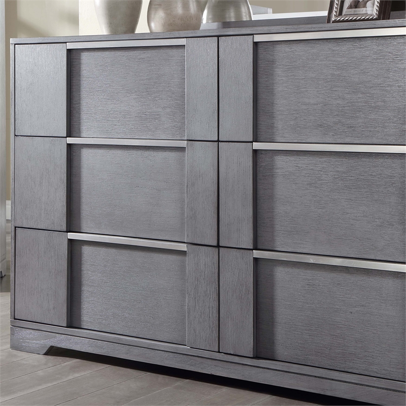 Furniture of America Soya 6-Drawer Solid Wood Gray Dresser with Nickel Pulls