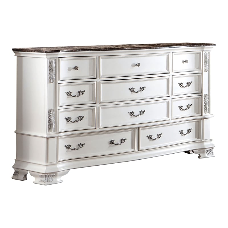 Furniture of America Kide 11-Drawer Solid Wood Dresser in Pear White