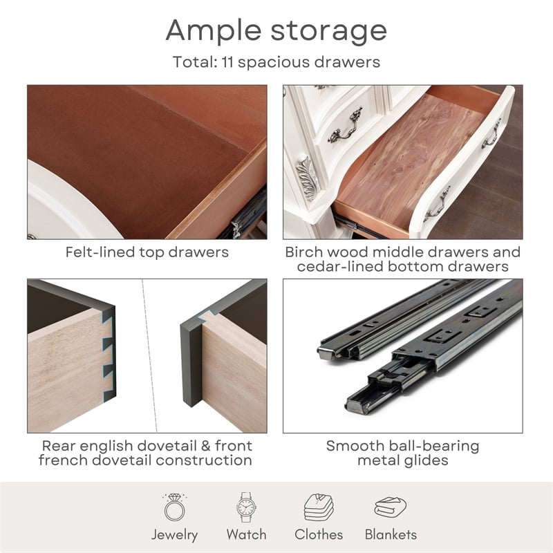 Furniture of America Kide 11-Drawer Solid Wood Dresser in Pear White