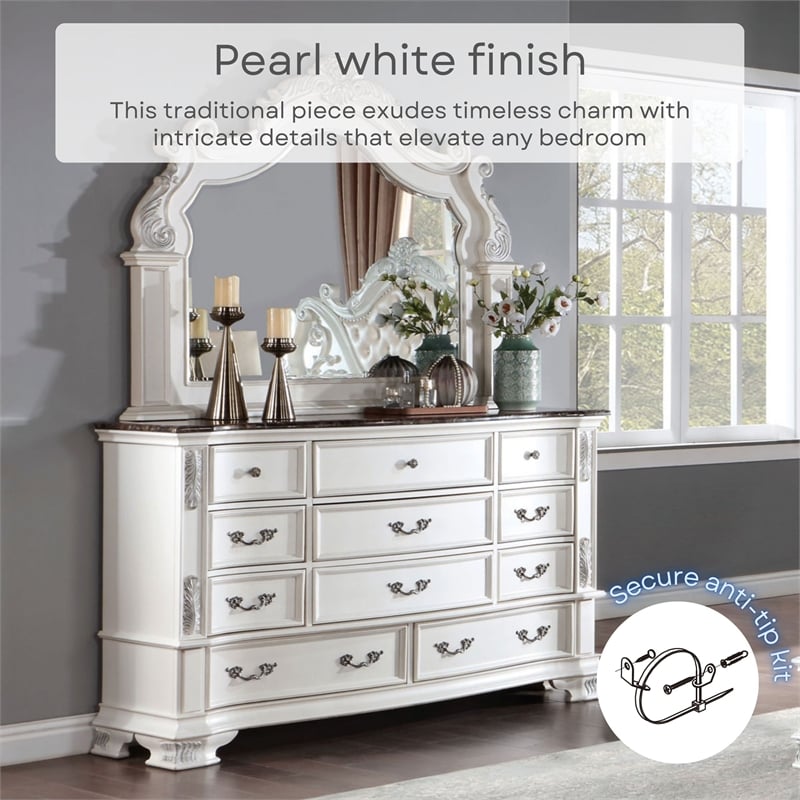 Furniture of America Kide 11-Drawer Solid Wood Dresser in Pear White