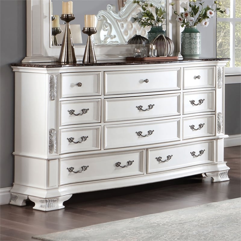 Furniture of America Kide 11-Drawer Solid Wood Dresser in Pear White