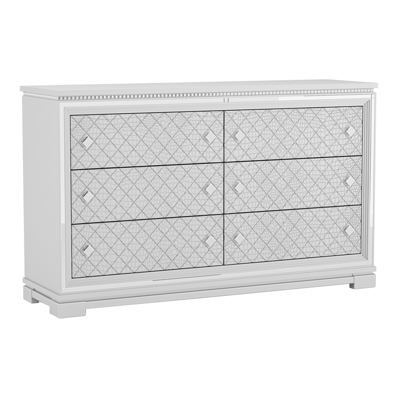 Furniture of America Chid 6-Drawer Solid Wood Dresser with Mirror in Silver