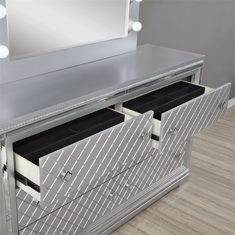 FOA Chid 6-Drawer Solid Wood Silver Dresser with Ball-bearing Glides