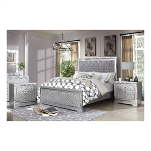 FOA Chid 3pc Silver Solid Wood Bedroom Set - King + 2 Nightstands