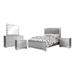 FOA Chid 5pc Silver Wood Bed Set - King + 2 Nightstands + Dresser + Mirror