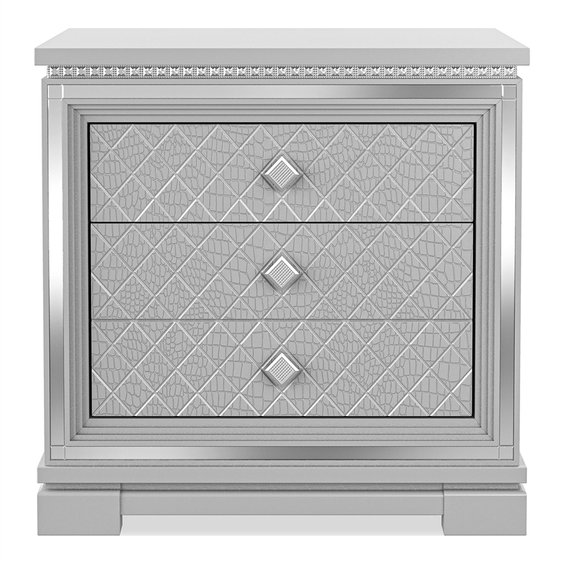 FOA Chid 3pc Silver Solid Wood Bedroom Set - Queen + 2 Nightstands