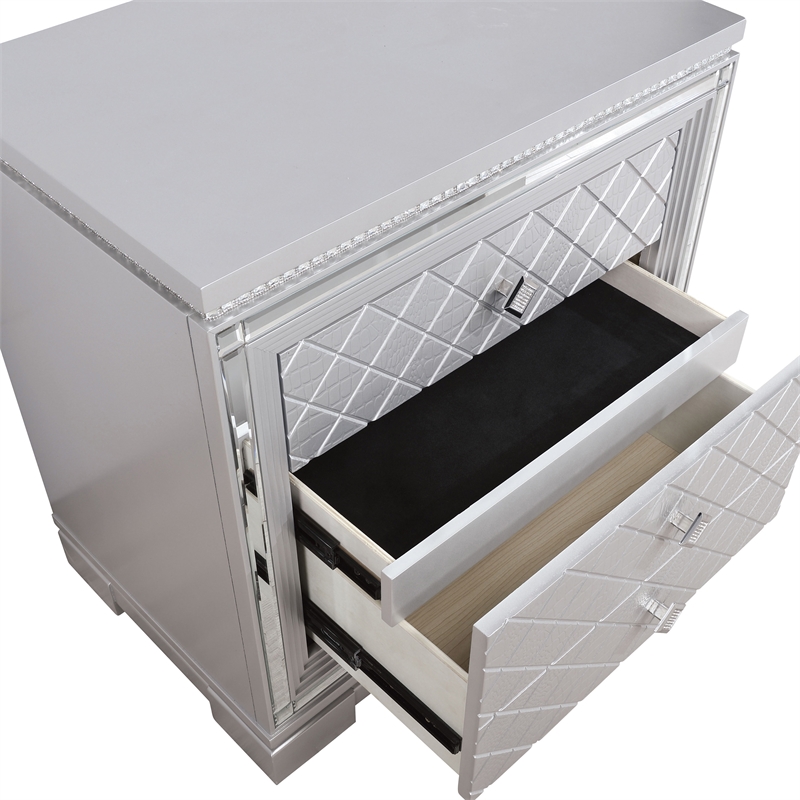 FOA Chid 3pc Silver Solid Wood Bedroom Set - Queen + 2 Nightstands