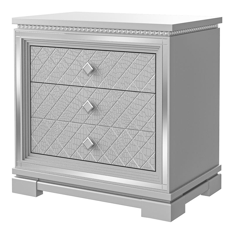 FOA Chid 3pc Silver Solid Wood Bedroom Set - Queen + 2 Nightstands