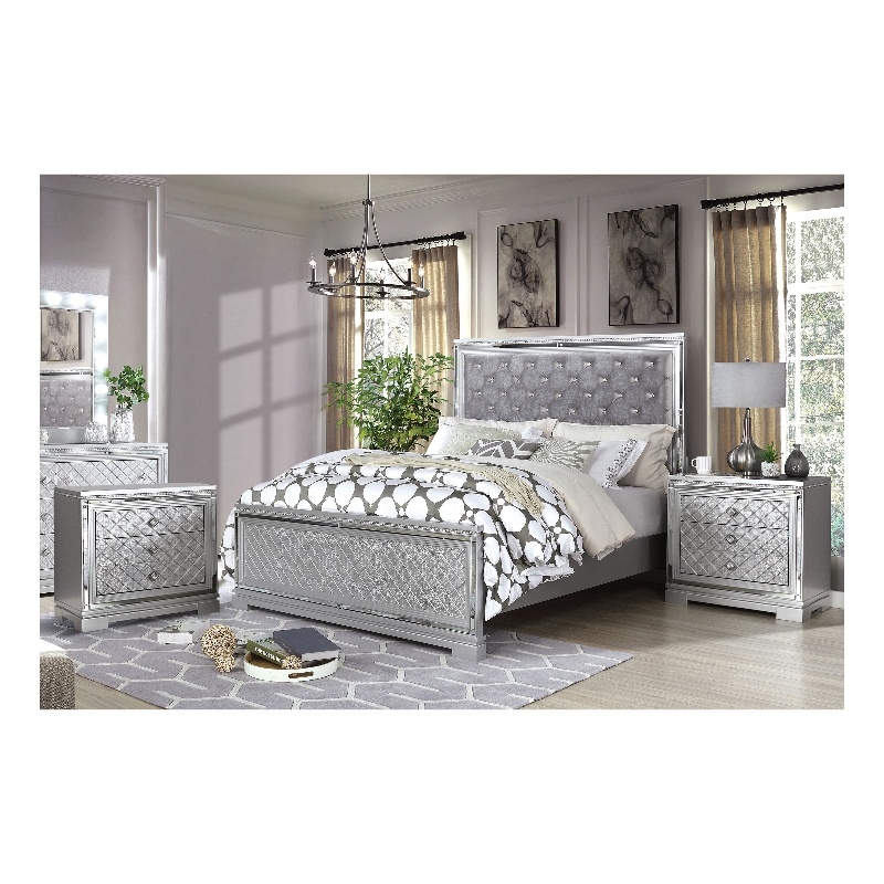 FOA Chid 3pc Silver Solid Wood Bedroom Set - Queen + 2 Nightstands