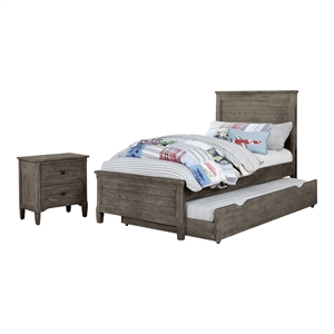 FOA Haed 3pc Gray Solid Wood Bedroom Set - Twin + Nightstand + Trundle