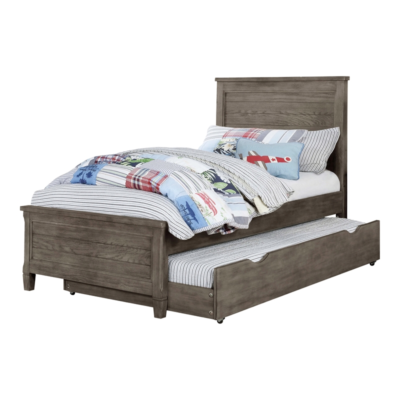 FOA Haed 3pc Gray Solid Wood Bedroom Set - Twin + Nightstand + Trundle