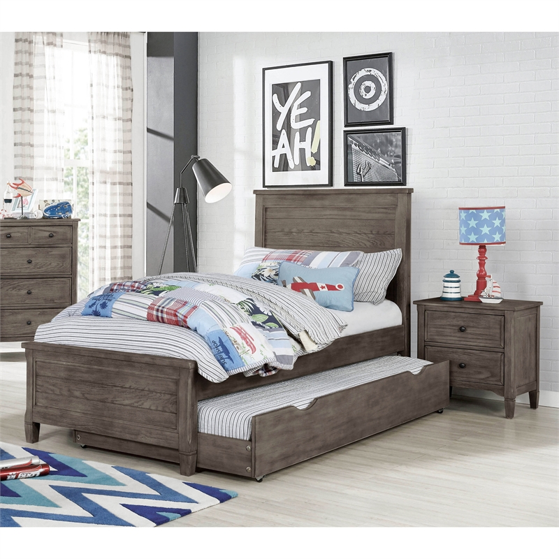 FOA Haed 3pc Gray Solid Wood Bedroom Set - Twin + Nightstand + Trundle