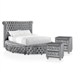 Furniture of America Vriam 3pc Gray Fabric Bedroom Set - Queen + 2 Nightstands