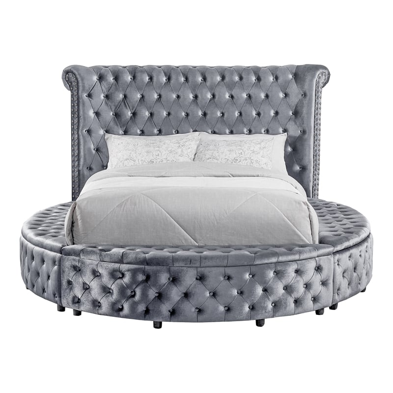 Furniture of America Vriam 3pc Gray Fabric Bedroom Set - Queen + 2 Nightstands