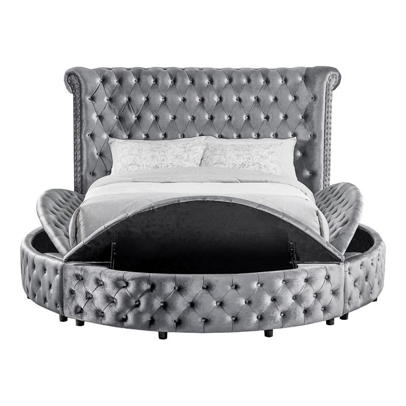 Furniture of America Vriam 3pc Gray Fabric Bedroom Set - Queen + 2 Nightstands