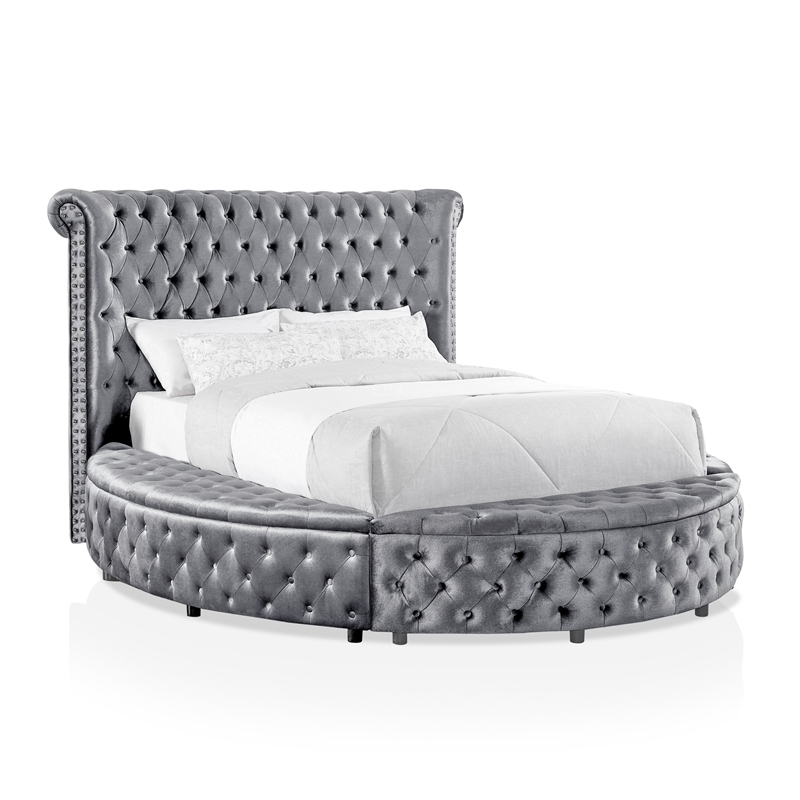 Furniture of America Vriam 3pc Gray Fabric Bedroom Set - Queen + 2 Nightstands