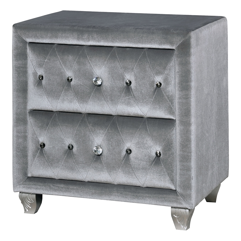 Furniture of America Vriam 3pc Gray Fabric Bedroom Set - Queen + 2 Nightstands