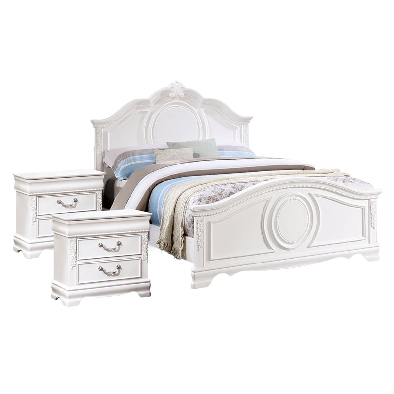 FOA Heyd 3-Piece White Solid Wood Bedroom Set - Twin + 2 Nightstands