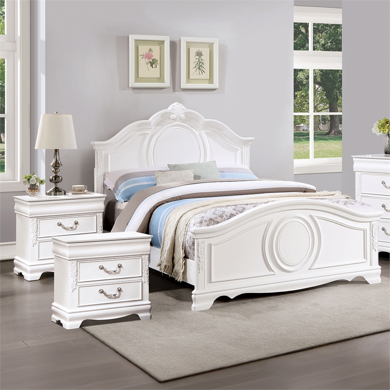 FOA Heyd 3-Piece White Solid Wood Bedroom Set - Twin + 2 Nightstands