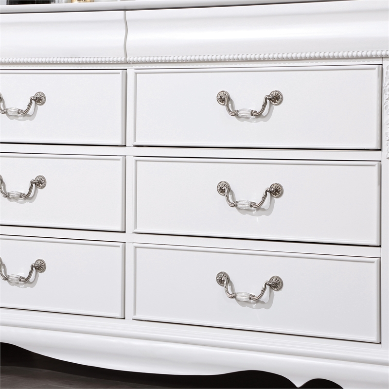 FOA Heyd 5pc White Solid Wood Bed Set - Twin + 2 Nightstands + Dresser + Mirror