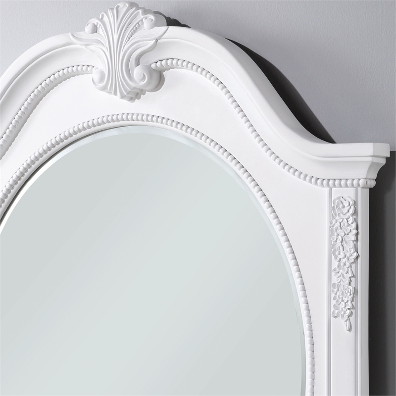 FOA Heyd 5pc White Solid Wood Bed Set - Twin + 2 Nightstands + Dresser + Mirror