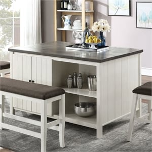 Furniture of America Ablania Solid Wood Counter Dining Table in Antique White