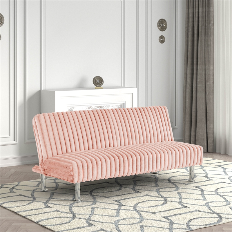 Furniture of America Girgon Upholstered Fabric Futon Sofa Bed in Pink