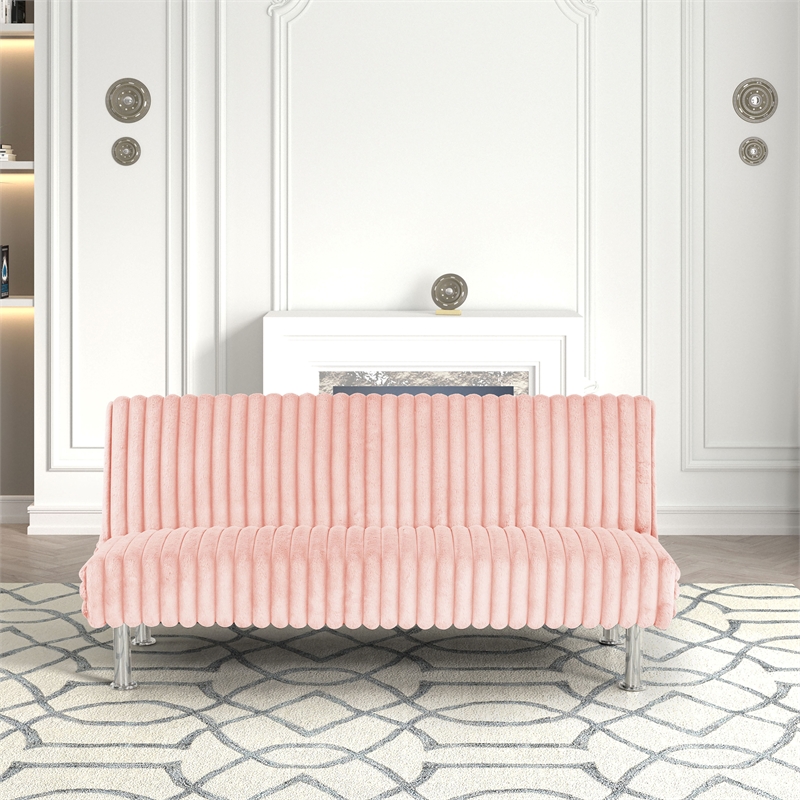 Furniture of America Girgon Upholstered Fabric Futon Sofa Bed in Pink