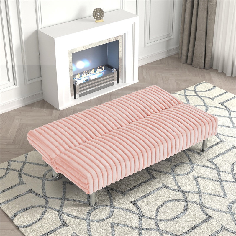 Furniture of America Girgon Upholstered Fabric Futon Sofa Bed in Pink