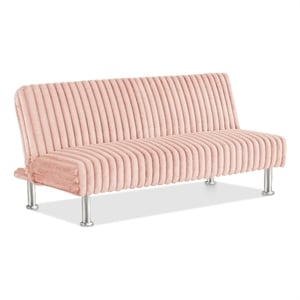 Furniture of America Girgon Upholstered Fabric Futon Sofa Bed in Pink
