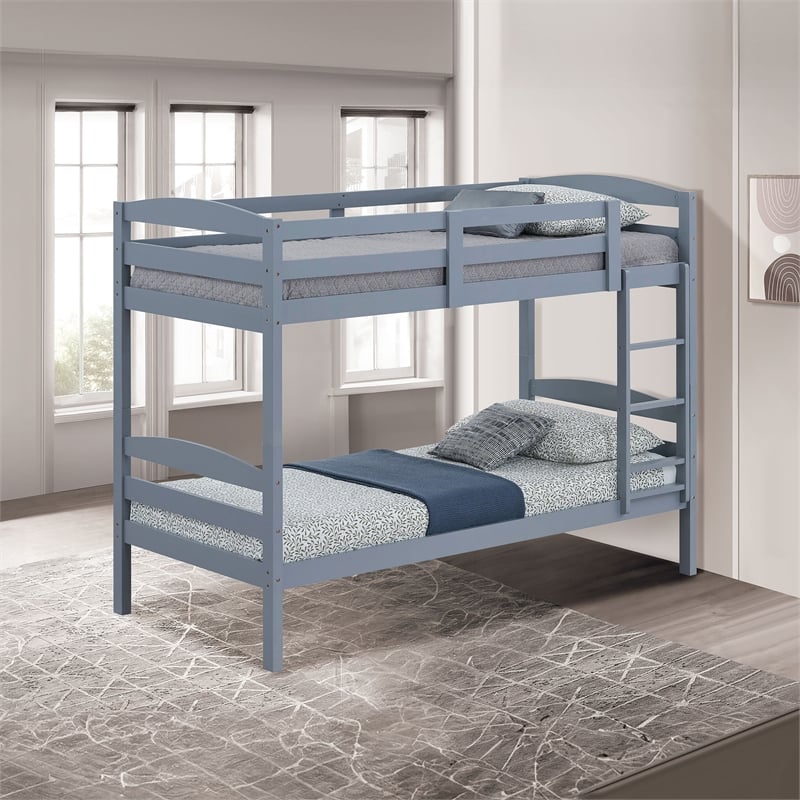 Furniture of America Sanfron Solid Wood Twin over Twin Bunk Bed in Gray