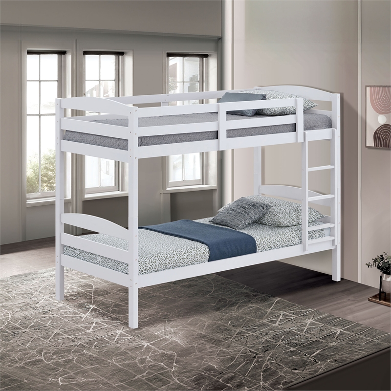 Furniture of America Sanfron Solid Wood Twin over Twin Bunk Bed in White
