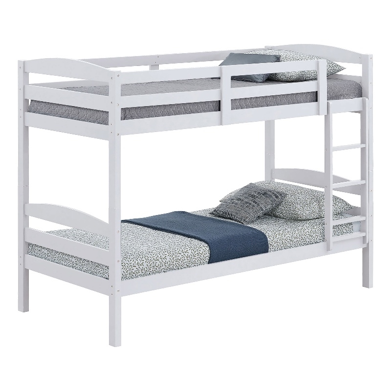 Furniture of America Sanfron Solid Wood Twin over Twin Bunk Bed in White