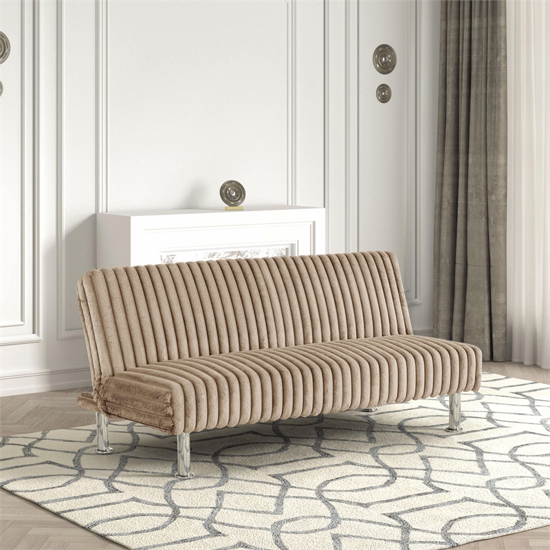 Furniture of America Girgon Upholstered Fabric Futon Sofa Bed in Taupe