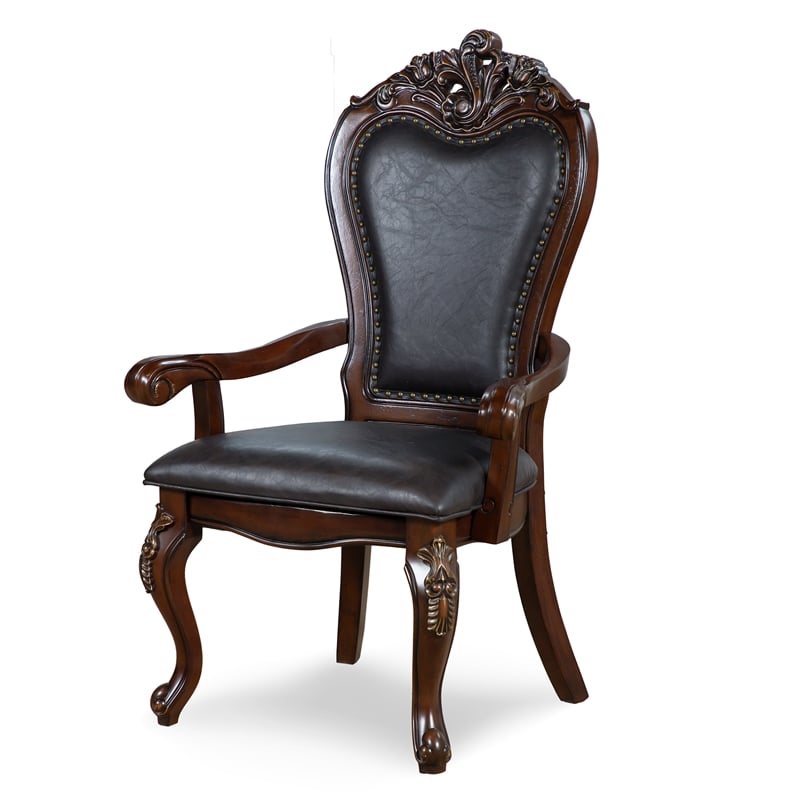 Furniture of America Albernit Faux Leather Arm Chairs in Dark Cherry (Set of 2)