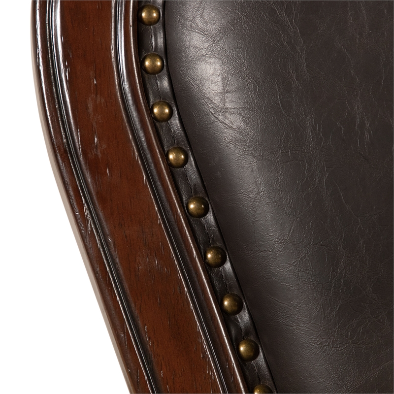 Furniture of America Albernit Faux Leather Arm Chairs in Dark Cherry (Set of 2)