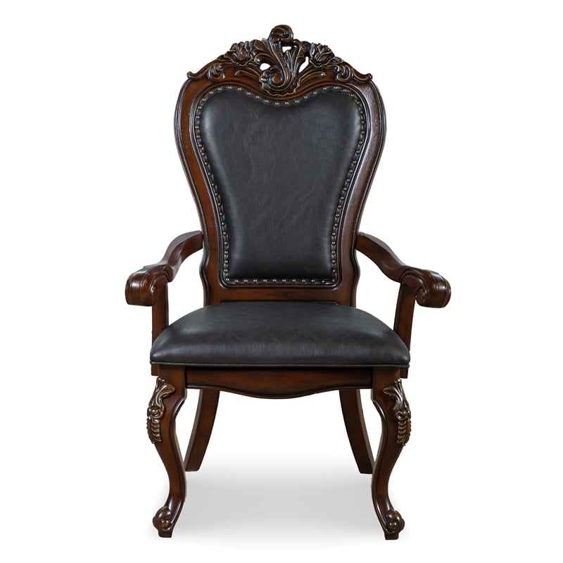 Furniture of America Albernit Faux Leather Arm Chairs in Dark Cherry (Set of 2)