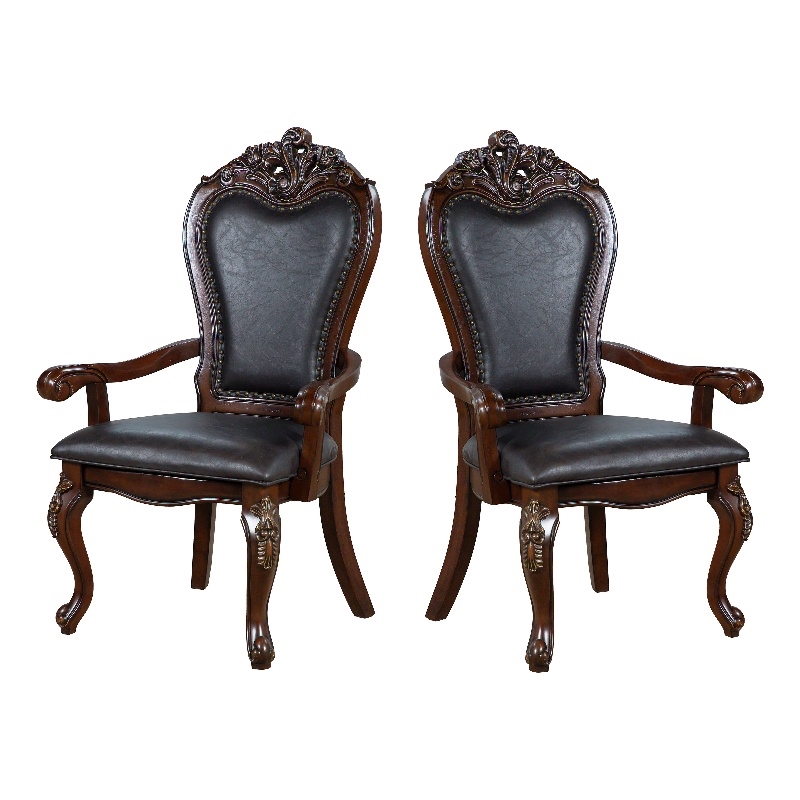 Furniture of America Albernit Faux Leather Arm Chairs in Dark Cherry (Set of 2)