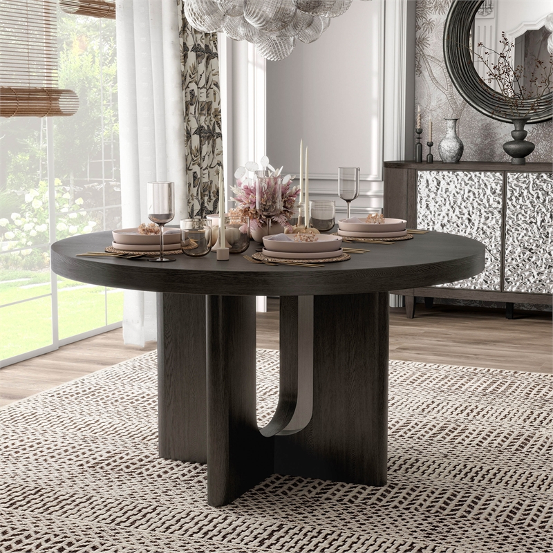 Furniture of America Lizena Solid Wood Round Dining Table in Ash Gray