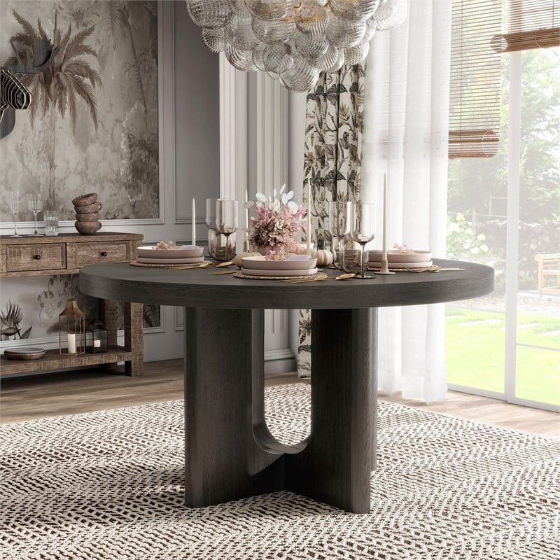 Furniture of America Lizena Solid Wood Round Dining Table in Ash Gray