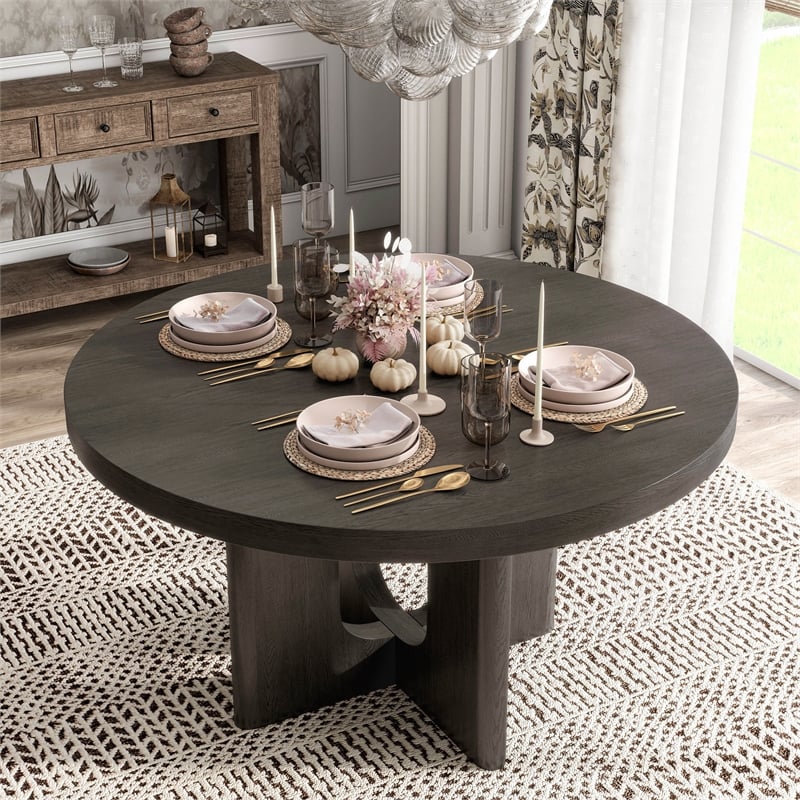 Furniture of America Lizena Solid Wood Round Dining Table in Ash Gray
