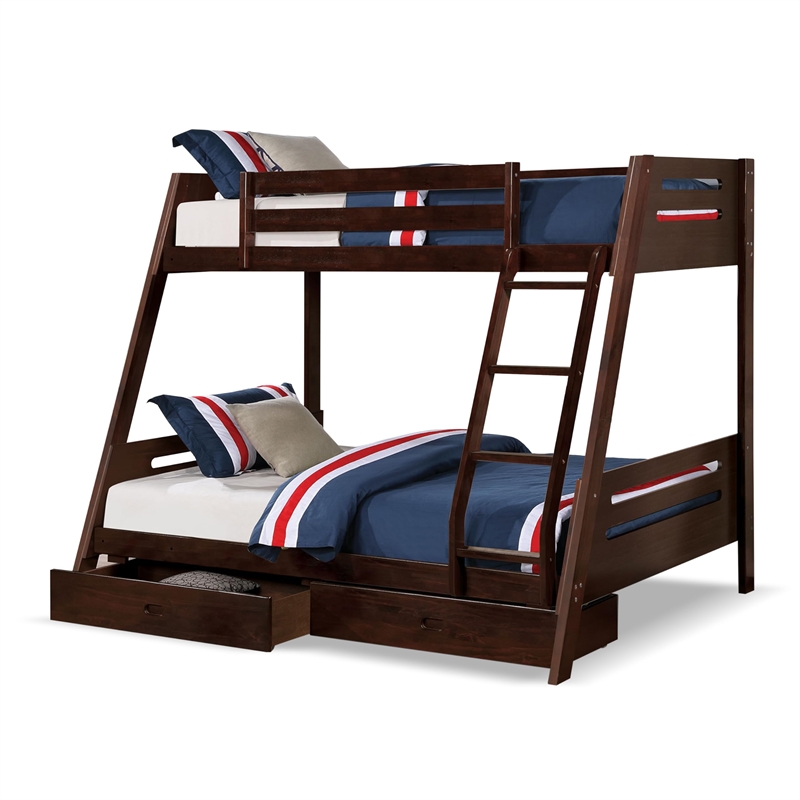 Furniture of America Challen 2-Drawer Wood Twin over Full Bunk Bed in Black