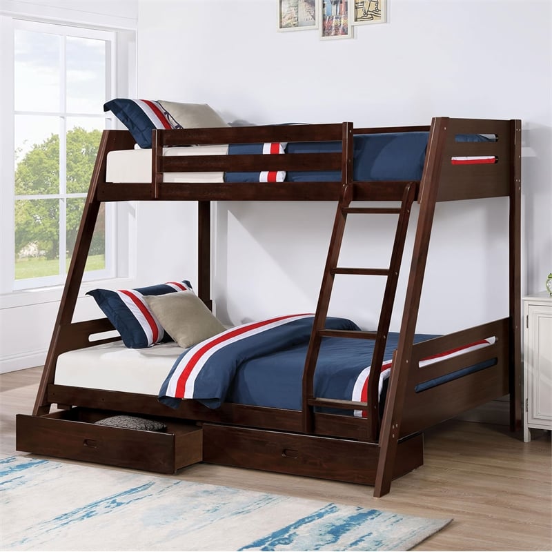 Furniture of America Challen 2-Drawer Wood Twin over Full Bunk Bed in Espresso