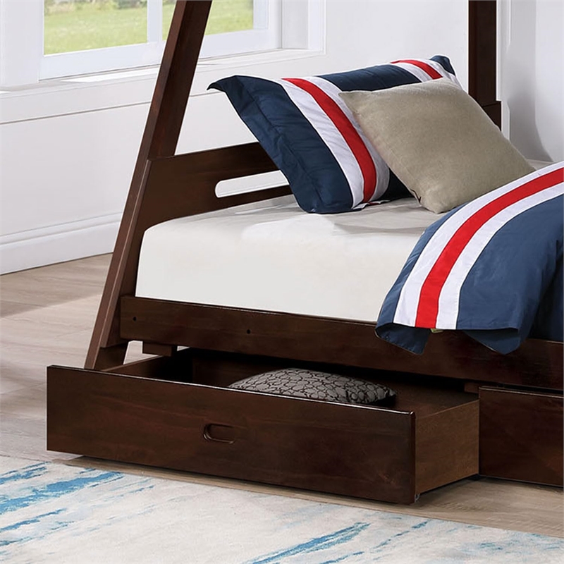 Furniture of America Challen 2-Drawer Wood Twin over Full Bunk Bed in Espresso