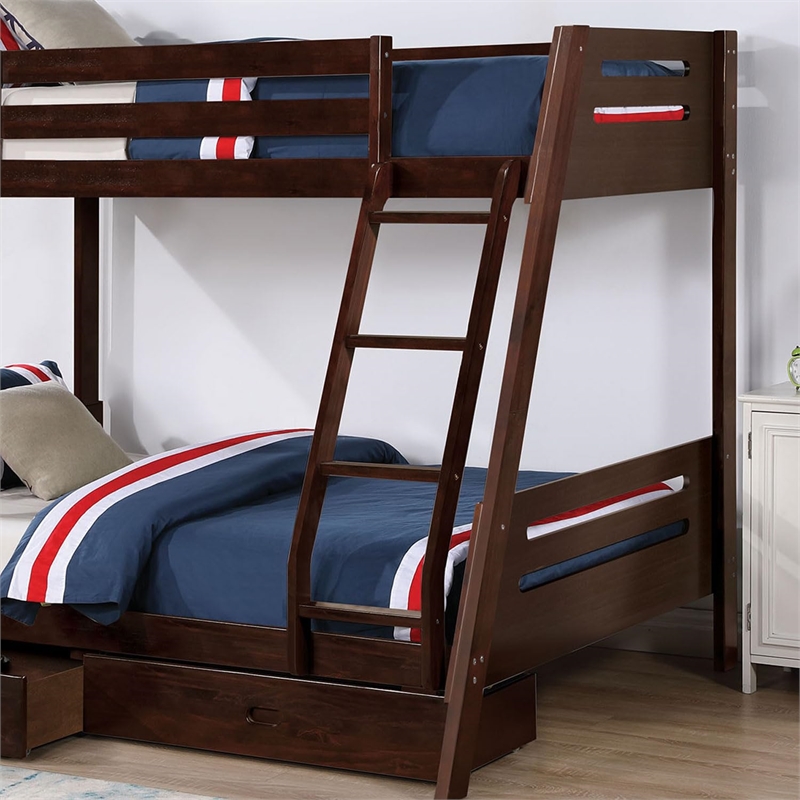 Furniture of America Challen 2-Drawer Wood Twin over Full Bunk Bed in Espresso