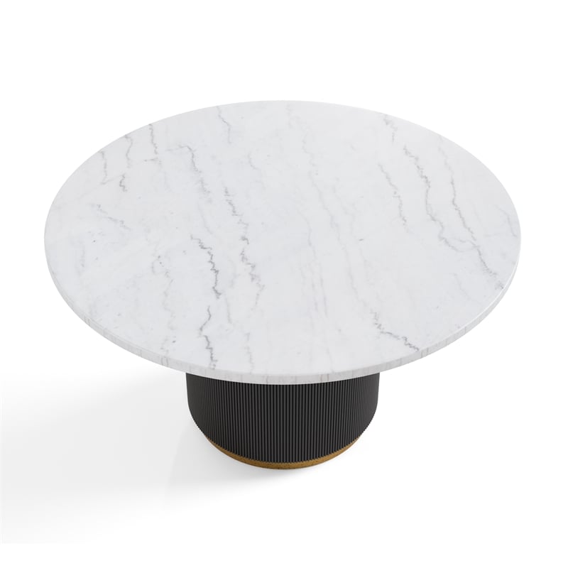 Furniture of America Dramun Marble Top Round Dining Table in White